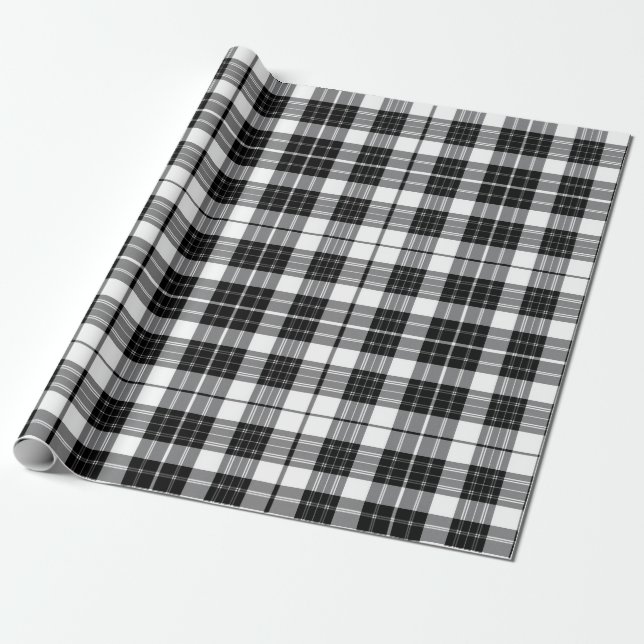 Stylish Black and White Monochrome Tartan Plaid Wrapping Paper (Unrolled)