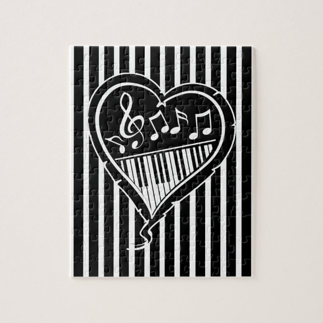 Stylish Black and white musical notes and piano Jigsaw Puzzle (Vertical)