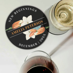 Stylish Black And White Orange Lily Floral Retire Coaster