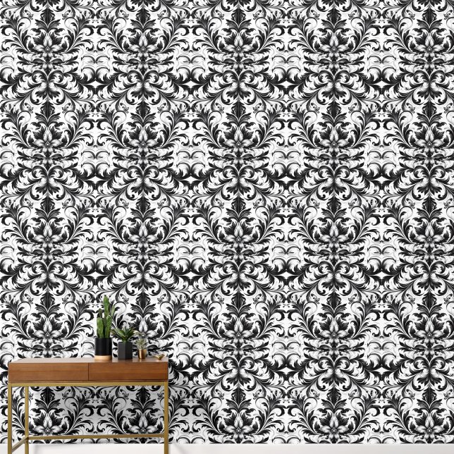 Stylish Black and White Pattern Wallpaper (Hallway)