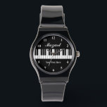 Stylish black and white piano keys watch for men<br><div class="desc">Stylish black and white piano keys watch for men. Personalise with name,  monogram,  funny quote or slogan. Custom background colour. Unique Birthday gift ideas for piano player,  pianist,  classical music teacher,  musician,  instructor,  producer,  artist,  husband,  dad etc. Classy men's watch with silicone strap.</div>