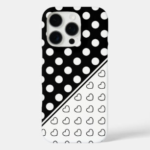 Stylish Black And White Polka Dots And Hearts iPhone 16 Pro Case