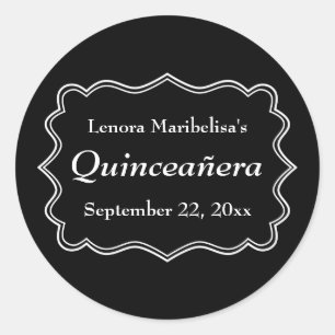 Stylish Black and White Quinceanera Classic Round Sticker