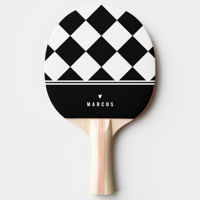 Stylish black and white rhombus pattern ping pong paddle (Front)
