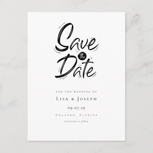 Stylish Black and White Save the Date Postcard (Front)