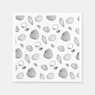 Stylish Black and White Seashells Pattern Napkin