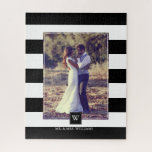 Stylish Black and White Stripes Monogrammed Jigsaw Puzzle<br><div class="desc">Personalised monogrammed photo design.</div>