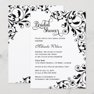 Stylish Black and White Swirls Bridal Shower Invitation