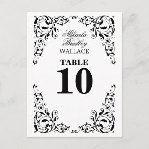 Stylish Black and White Swirls Table Number Card