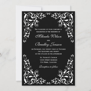Stylish Black and White Swirls Wedding Invitation