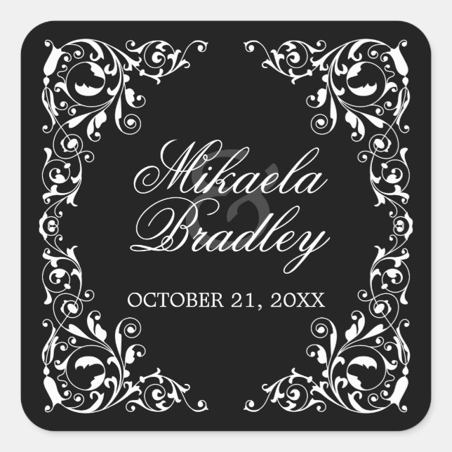 Stylish Black and White Swirls Wedding Seals (Front)