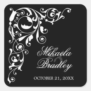 Stylish Black and White Swirls Wedding Seals