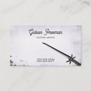 Stylish Black and White Sword Tattoo Artist Business Card