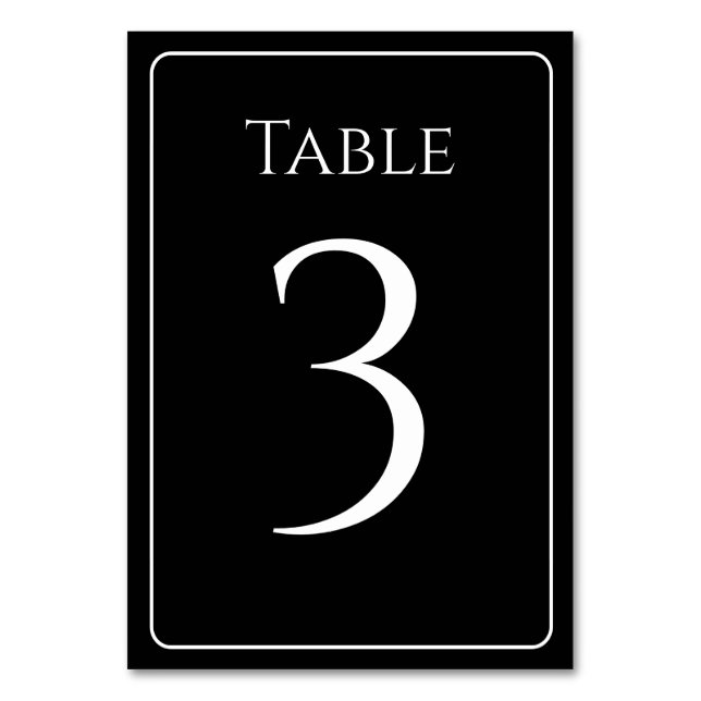 Stylish Black and White Table Numbers (Front)