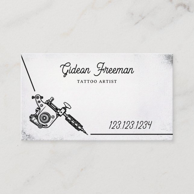 Stylish Black and White Tattoo Machine Business Card (Front)