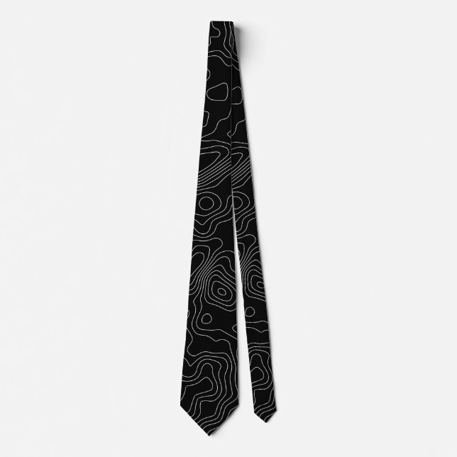 Stylish Black and White Topographic Lines Map Tie (Front)
