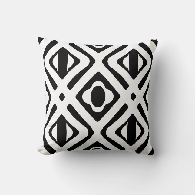 Stylish Black and White Tribal Diamond Pattern Cushion (Front)