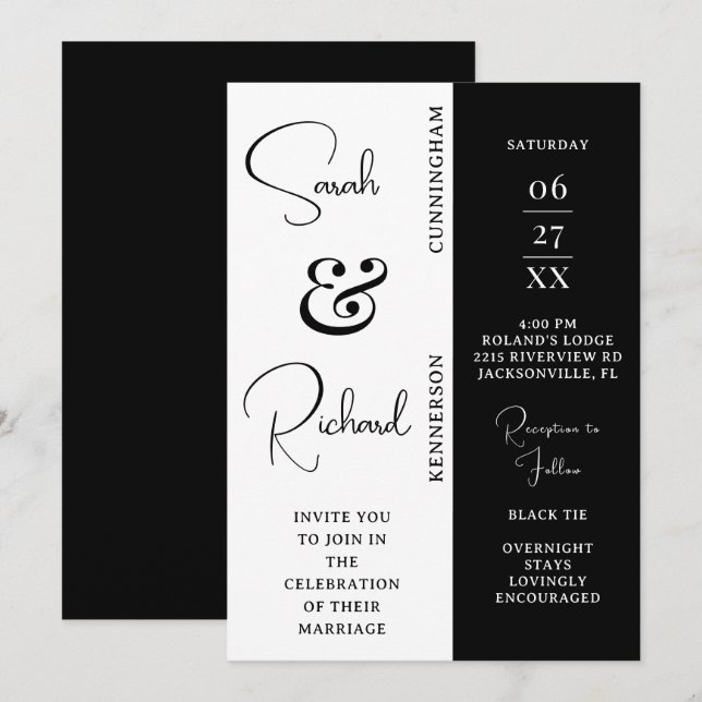 Stylish Black and White Wedding Invitation (Front/Back)