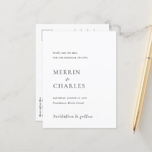 Stylish Black and White Wedding Save the Date Announcement Postcard