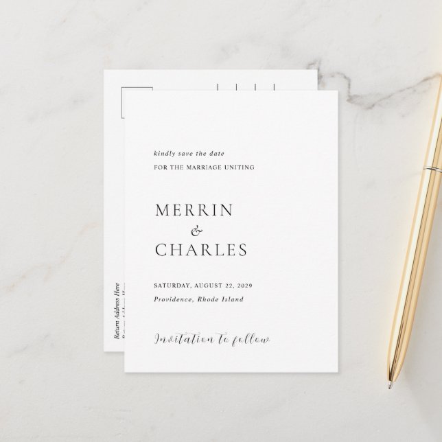 Stylish Black and White Wedding Save the Date Announcement Postcard (Front/Back In Situ)