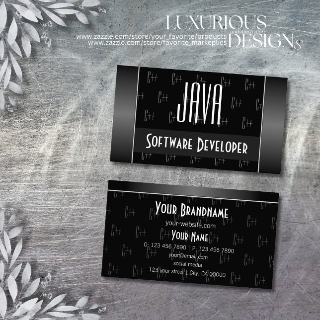 Stylish Black and White with Patterned Letters Business Card (Creator Uploaded)