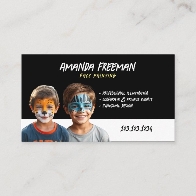 Stylish Black and Yellow Painter Party Business Card (Front)