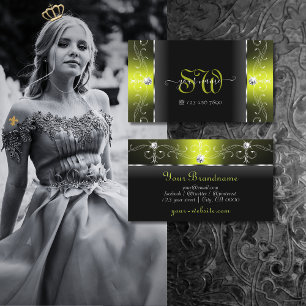 Stylish Black and Yellow Squiggled Jewels Monogram Business Card