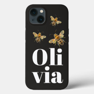 Stylish Black Bee Personalised Name iPhone 13 Case