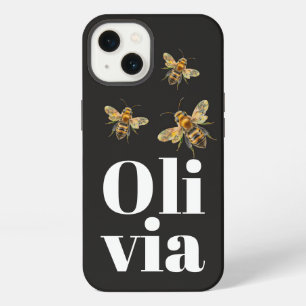 Stylish Black Bee Personalised Name iPhone 13 Case