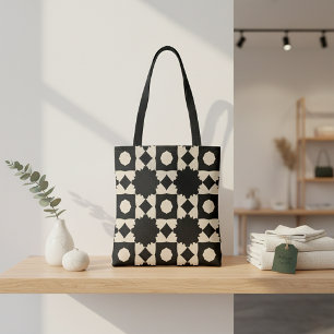 Stylish Black & Beige Geometric Pattern Tote Bag