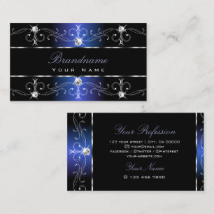 Stylish Black Blue Ornate Borders Jewels Ornaments Business Card