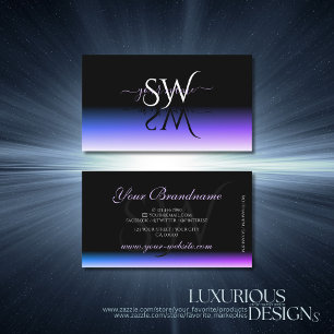 Stylish Black Blue Purple Gradient with Initials Business Card