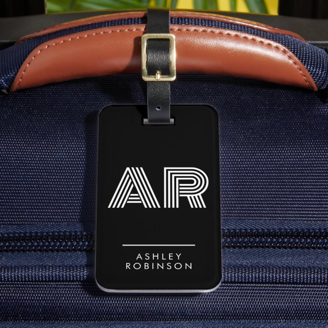 Stylish Black Bold Two Monogram Initial  Luggage Tag (Front Insitu 2)