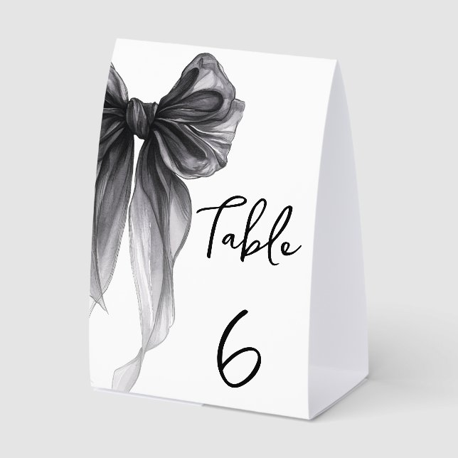 Stylish Black Bow Wedding Bridal Shower Number (Front)