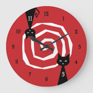 Stylish Black Cat Large Clock