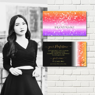 Stylish Black Colourful Sparkling Glitter Initials Business Card