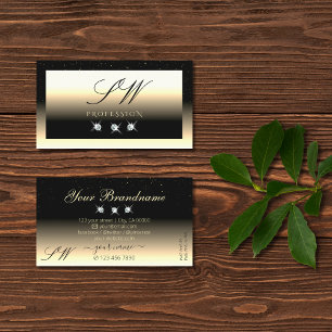 Stylish Black Cream Gold Sparkle Diamonds Initials Business Card
