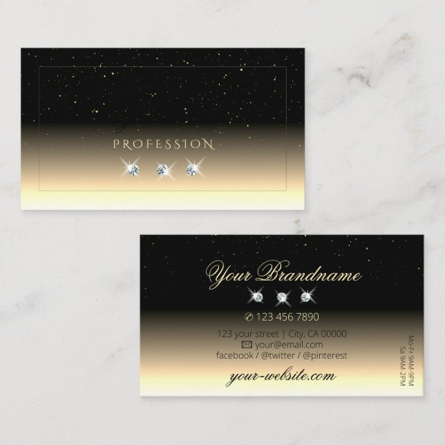 Stylish Black Cream Gold Sparkle Diamonds Luxury Business Card (Front/Back)