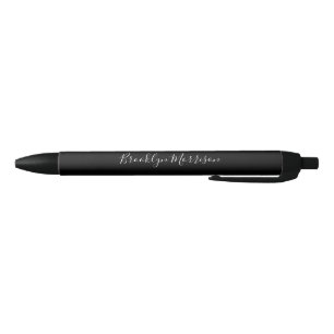 Stylish black custom script monogram name black ink pen