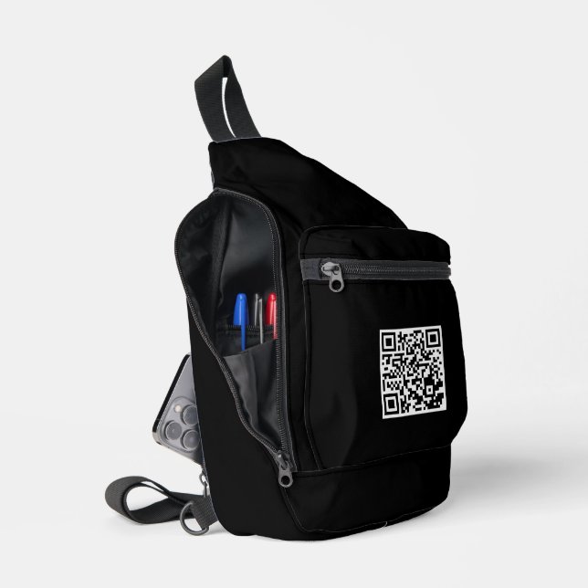 Stylish Black Cut Sew Sling Bag with QR Code (Open)