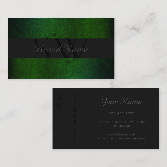 Stylish Black Dark Grey Green Colours with Initial Business Card (Front/Back)