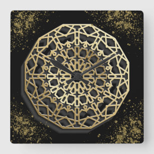 stylish black design oriental ornament square wall clock