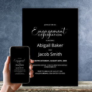 Stylish Black Engagement Party Invitation