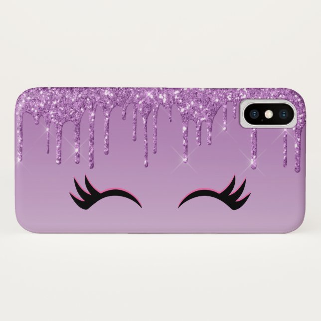 Stylish Black Eyelashes & Purple Glitter Case-Mate iPhone Case (Back (Horizontal))