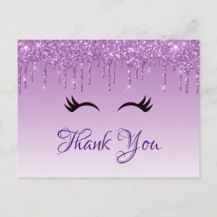 Stylish Black Eyelashes & Purple Glitter Thank You Postcard