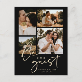 Stylish Black & Faux Gold Collage Wedding 4-Photo. Enclosure Card