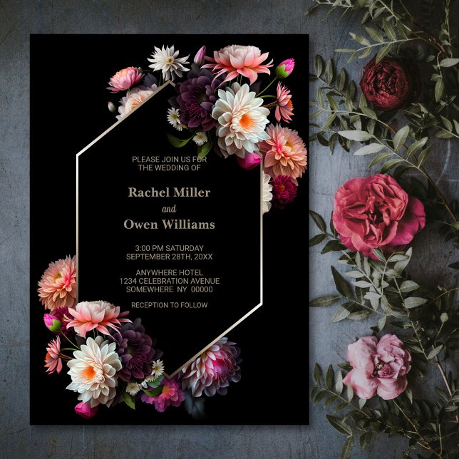 Stylish Black Floral Wedding Invitation (Creator Uploaded)