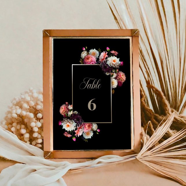 Stylish Black Floral Wedding Table Number (Creator Uploaded)