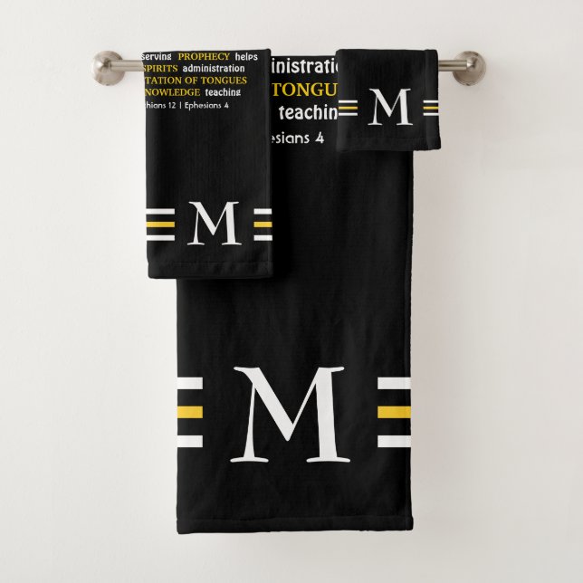 Stylish Black GIFTS OF SPIRIT Christian Monogram Bath Towel Set (Insitu)