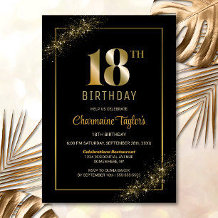 Stylish Black Gold 18th Birthday Party Invitation